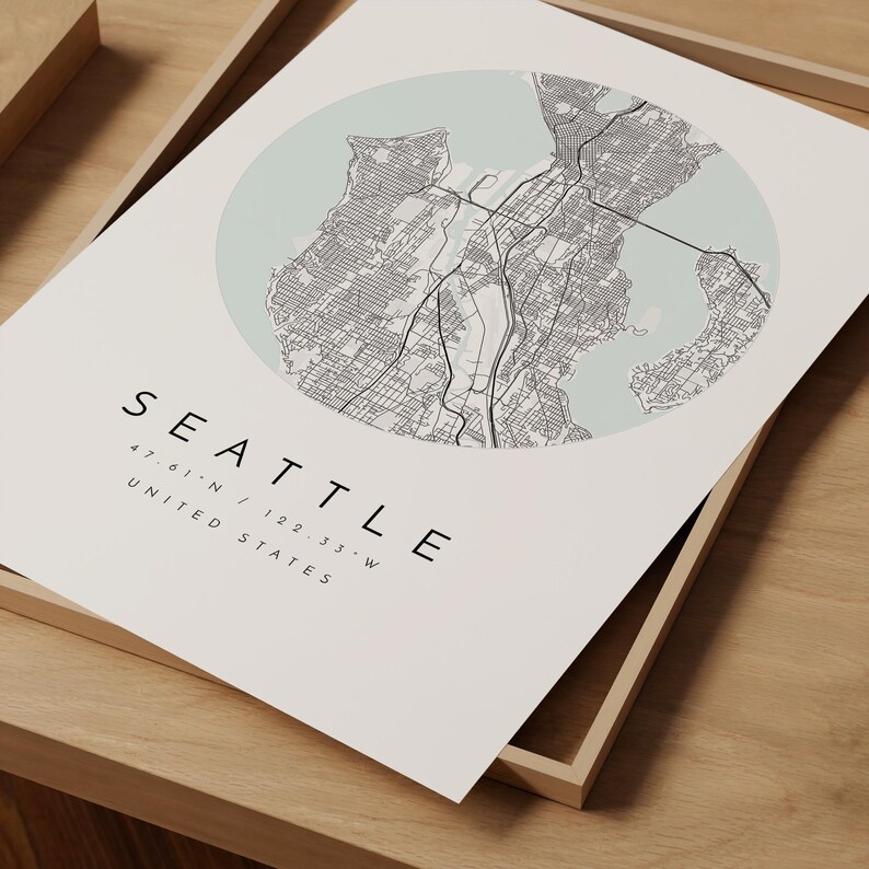 Seattle City Map Print: Modern Minimalist Design - Matte Fine Art Paper image 9