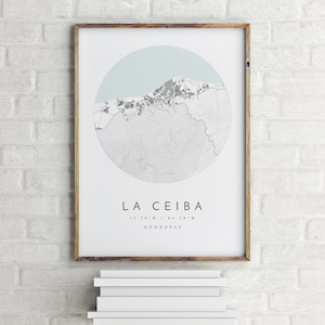 Carte de La Ceiba, La Ceiba, Honduras, carte de la ville, carte de la ville natale, impression de La Ceiba, art mural, affiche de la carte, art de la carte minimaliste, mapologiste, cadeau image 1
