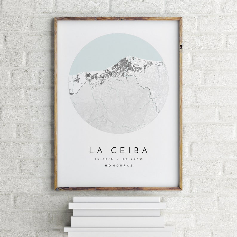 Carte de La Ceiba, La Ceiba, Honduras, carte de la ville, carte de la ville natale, impression de La Ceiba, art mural, affiche de la carte, art de la carte minimaliste, mapologiste, cadeau image 1