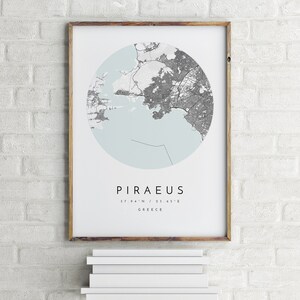 Piräus Karte, Piräus, Griechenland, Stadt Karte, Stadt Karte, Piräus Print, Wandkunst, Karte Poster, minimalistische Kartenkunst, Mapologe, Geschenk