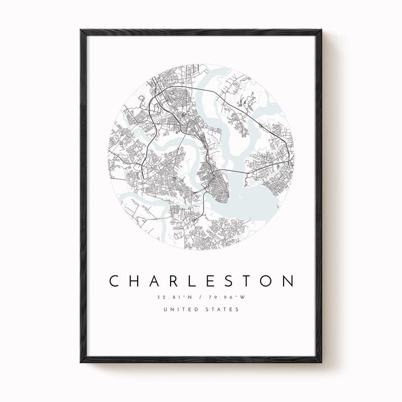 Charleston Wall Art Print: Modern City Map (8x10 to 24x36 inches) image 2