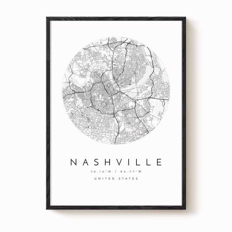 Nowoczesny wydruk mapy Nashville – neutralne kolory na matowym papierze zdjęcie 2