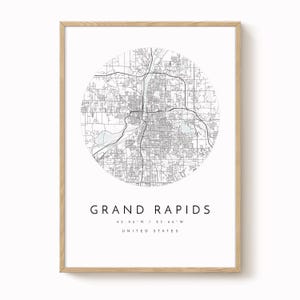 Grand Rapids Map Print: Modern Minimalist Design - Blue Grey Art