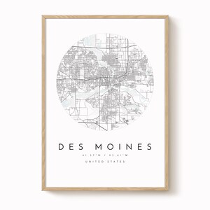 Des Moines Wall Art Print - Modern Minimalist City Map