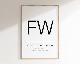 Fort Worth, Texas, Impresión tipográfica, cartel digital, Fort Worth, TX, arte de pared digital, descargar cartel, arte imprimible, imprimir en casa