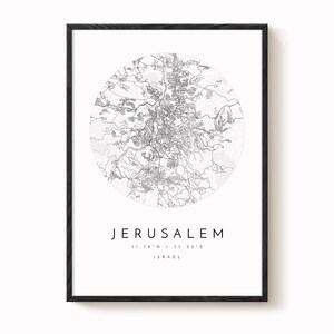 Minimalist Jerusalem Map Poster - Soft Blue, Grey Tones image 2