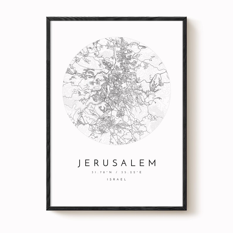 Minimalist Jerusalem Map Poster - Soft Blue, Grey Tones image 2