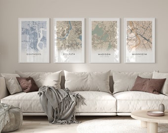 Personalized Map Print, Set of Four, Map Prints, Custom Locations, City Map, Custom Map, Home Town Map, City Map, Personalize map, map art