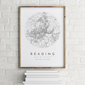 Mapa de lectura, lectura, Pensilvania, mapa de la ciudad, mapa de la ciudad natal, impresión de lectura, arte de pared, cartel de mapa, arte de mapa minimalista, mapólogo, regalo