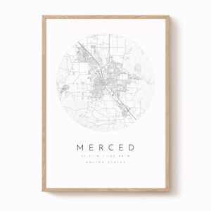 Merced Wall Art Map - Clean Minimalist Design in Soft Blues