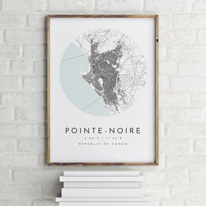 Carte de Pointe-Noire, Pointe-Noire, République du Congo, Plan de la ville, Carte de la ville natale, Impression de Pointe-Noire, art mural, Affiche de la carte, Art de la carte minimaliste