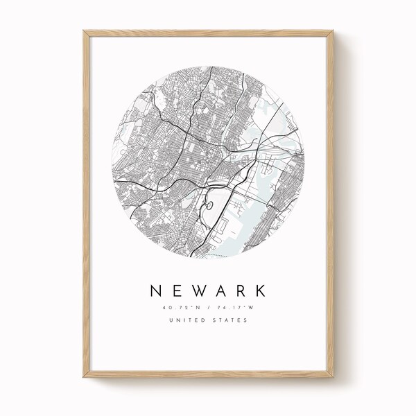 Newark City Map Print: Minimalist Blue and Grey Wall Art