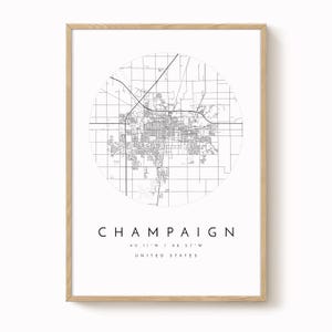 Champaign Map Print: Minimalist City Art in Blue Grey