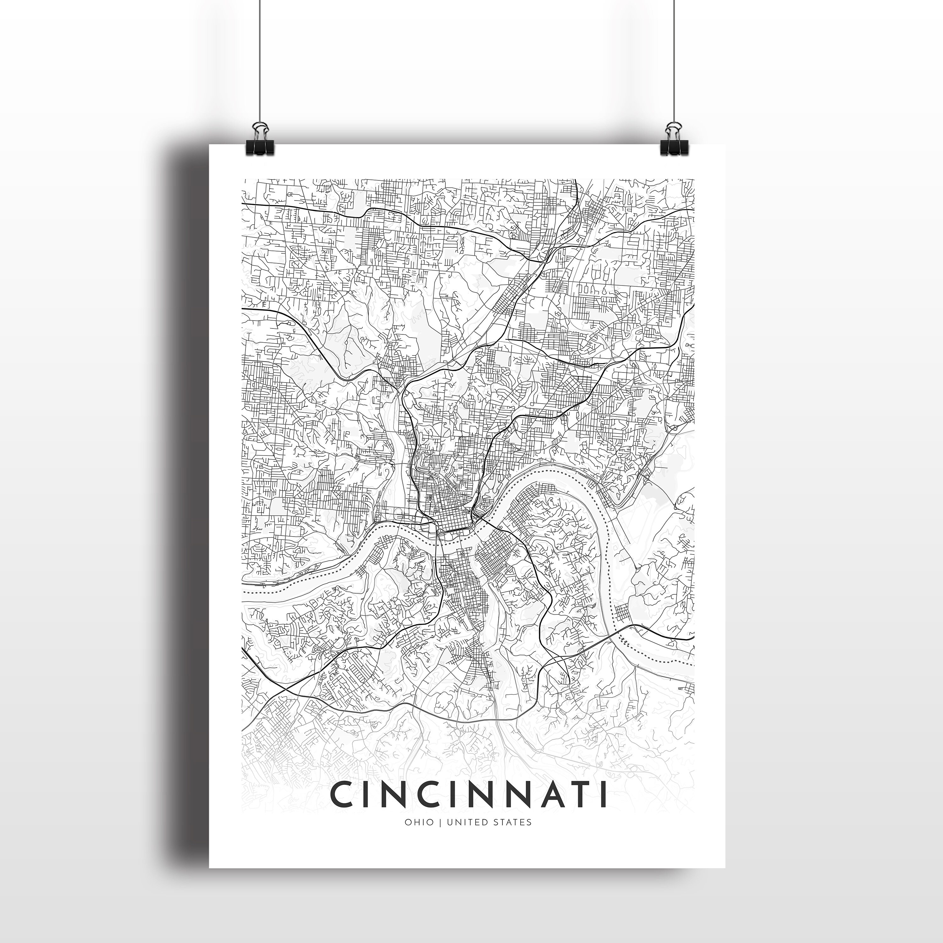 Cincinnati Map Cincinnati Ohio City Map Print Map Poster - Etsy