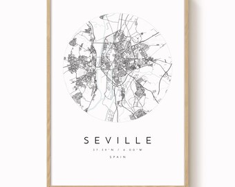 Seville Map Print, Minimalist City Art, Blue Grey (Multiple Sizes)