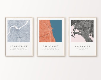 Personalized Map Print, Set of Three, Map Prints, Custom Locations, Your Choice, Custom Map, Home Town Map, City Map, travel art