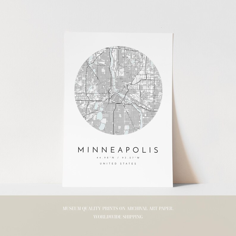 Minneapolis City Map Print: Modern Blue Grey Wall Art image 3