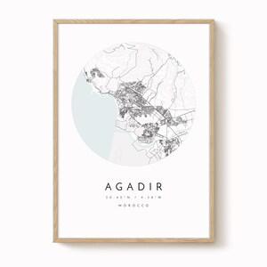 Agadir City Map Print: Modern Minimalist Wall Art (Matte Paper)
