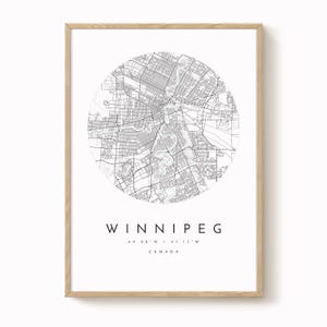 Winnipeg, Canada Map Print, Modern Minimalist Wall Art, Winnipeg Poster, Urban Map print