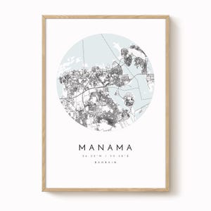 Manama, Bahrain Map Print, Modern Minimalist Wall Art, Manama Poster, Urban Map print