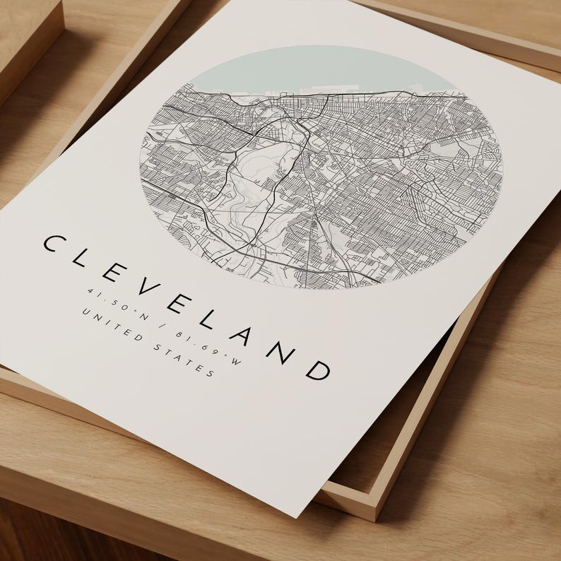 Stampa mappa di Cleveland: design minimalista grigio-blu - carta opaca immagine 9