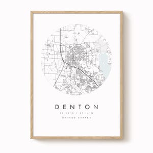 Mapa de Denton, Denton, Texas, Mapa de la ciudad, Mapa de la ciudad natal, Impresión de Denton, Arte mural, Póster de mapa, Arte de mapa minimalista, Mapologista, Regalo