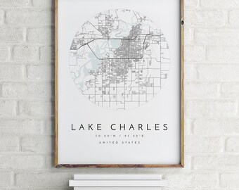 Lake Charles Map, Lake Charles, Louisiana, City Map, Home Town Map, Lake Charles Print, wall art, Map Poster, Minimalist Map Art, mapologist
