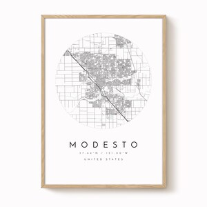 Modesto Map Print, Minimalist City Wall Art (Multiple Sizes Available)
