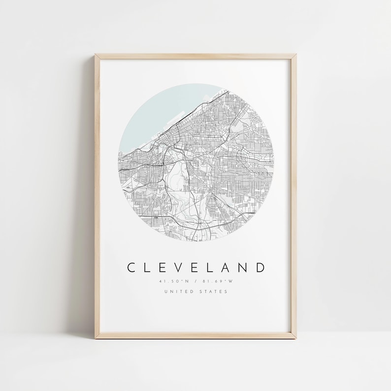 Stampa mappa di Cleveland: design minimalista grigio-blu - carta opaca immagine 10