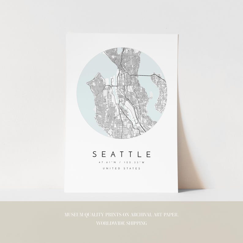 Seattle City Map Print: Modern Minimalist Design - Matte Fine Art Paper image 3