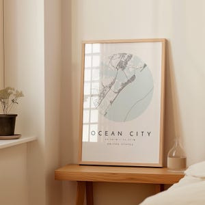 Ocean City Wall Art Print - Simple Blue and Grey Map image 5
