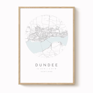 Impresión del mapa de la ciudad de Dundee, Escocia, arte minimalista (varios tamaños)