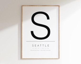 Seattle, Washington, Typographic print, digital poster, Seattle WA, digital wall art, download poster, printable art, print at home