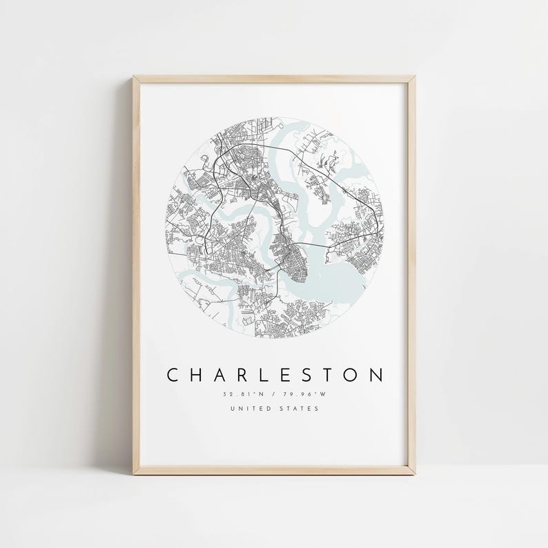 Charleston Wall Art Print: Modern City Map (8x10 to 24x36 inches) image 10