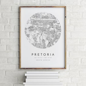 Carte de Pretoria, Pretoria, Afrique du Sud, carte de la ville, carte de la ville natale, impression de Pretoria, art mural, carte affiche, art de la carte minimaliste, mapologiste, cadeau