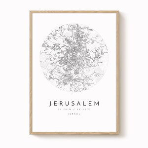 Minimalist Jerusalem Map Poster - Soft Blue, Grey Tones image 1