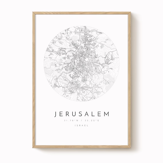 Minimalist Jerusalem Map Poster - Soft Blue, Grey Tones