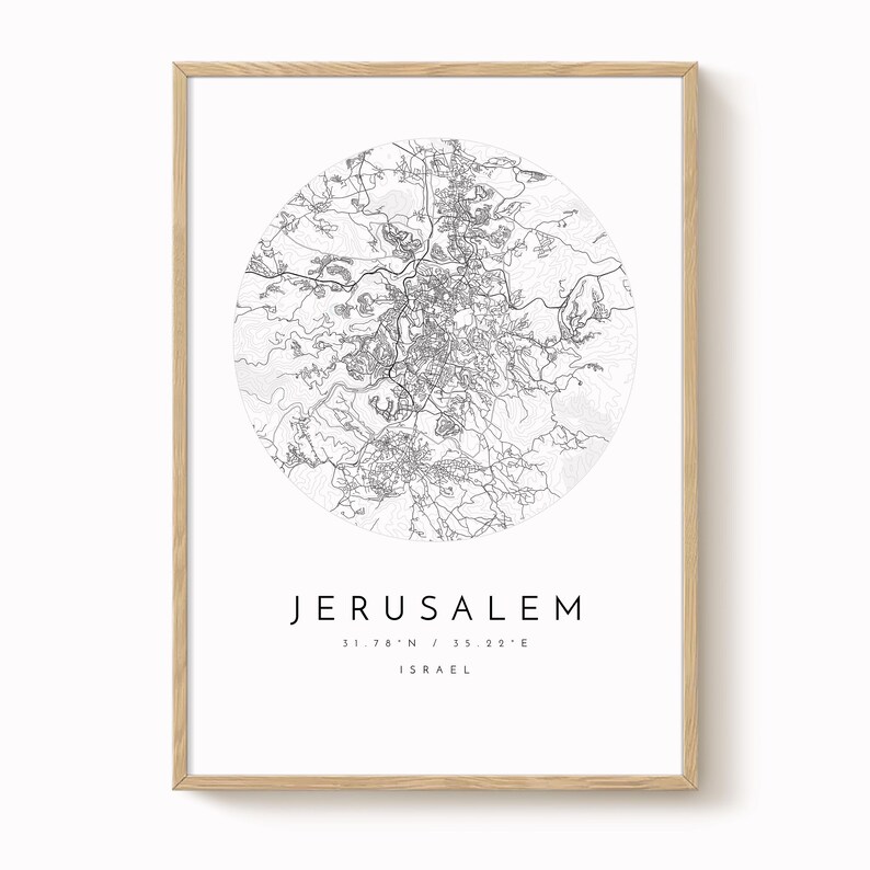Minimalist Jerusalem Map Poster - Soft Blue, Grey Tones image 1