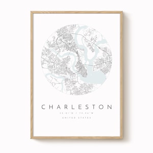 Charleston – wydruk artystyczny na ścianę: Nowoczesna mapa miasta (od 8x10 do 24x36 cali)