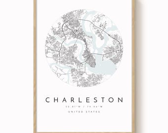 Charleston Wall Art Print: Modern City Map (8x10 to 24x36 inches)