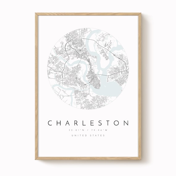 Charleston Wall Art Print: Modern City Map (8x10 to 24x36 inches)