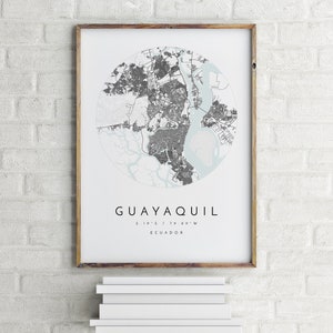 Carte de Guayaquil, Guayaquil, Équateur, carte de la ville, carte de la ville natale, impression de Guayaquil, art mural, affiche de la carte, art de la carte minimaliste, mapologiste, cadeau