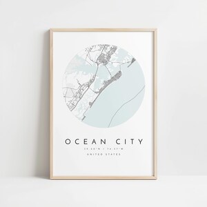 Ocean City Wall Art Print - Simple Blue and Grey Map image 10