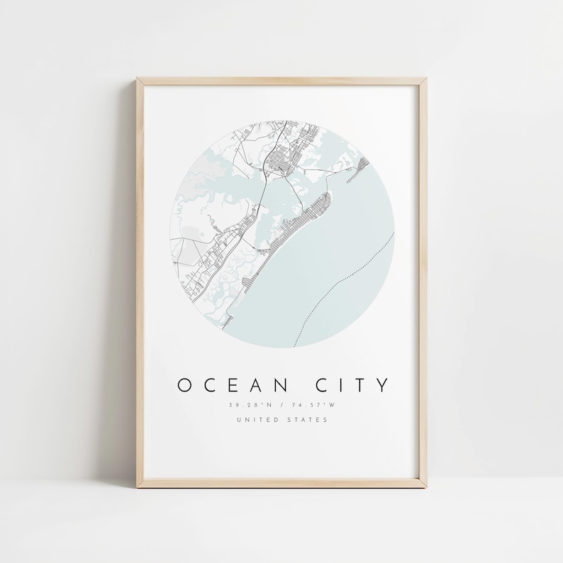 Ocean City Wall Art Print - Simple Blue and Grey Map image 10