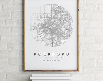 Rockford Map, Rockford, Illinois, City Map, Home Town Map, Rockford Print, wall art, Map Poster, Minimalist Map Art, mapologist, gift