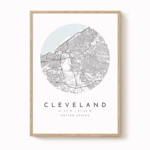 Stampa mappa di Cleveland: design minimalista grigio-blu - carta opaca immagine 1