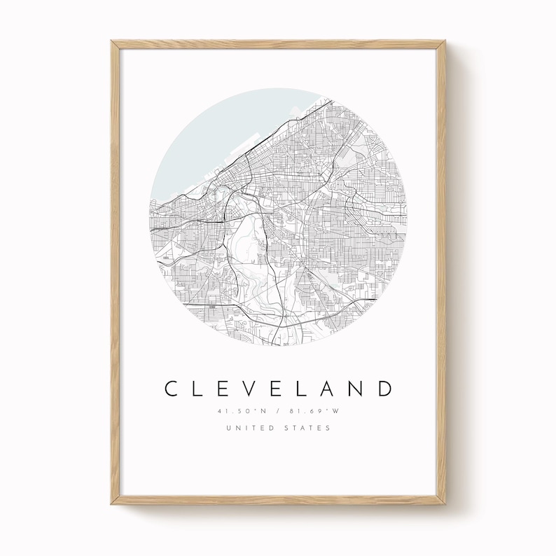 Stampa mappa di Cleveland: design minimalista grigio-blu - carta opaca immagine 1
