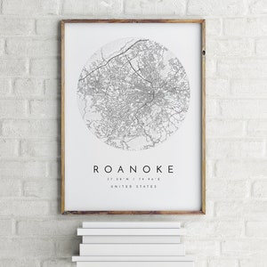 Roanoke Map, Roanoke, Virginia, City Map, Home Town Map, Roanoke Print, wall art, Map Poster, Minimalist Map Art, mapologist, gift