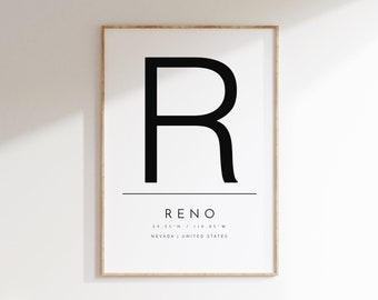 Reno, Nevada, Typographic print, digital poster, Reno NV, digital wall art, download poster, printable art, print at home, wall art