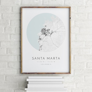 Carte de Santa Marta, Santa Marta, Colombie, carte de la ville, carte de la ville natale, impression de Santa Marta, art mural, affiche de la carte, art de la carte minimaliste, mapologiste